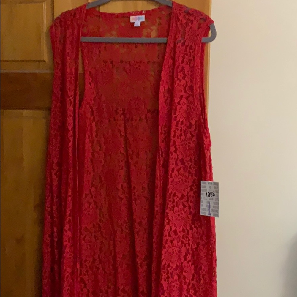 Lularoe Red Lace Joy Duster L